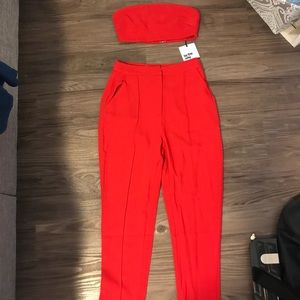 Red tube top/ high waisted  set